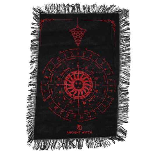 Pendule Divination — Tissu Soleil Sorcière Noir & Rouge Sang