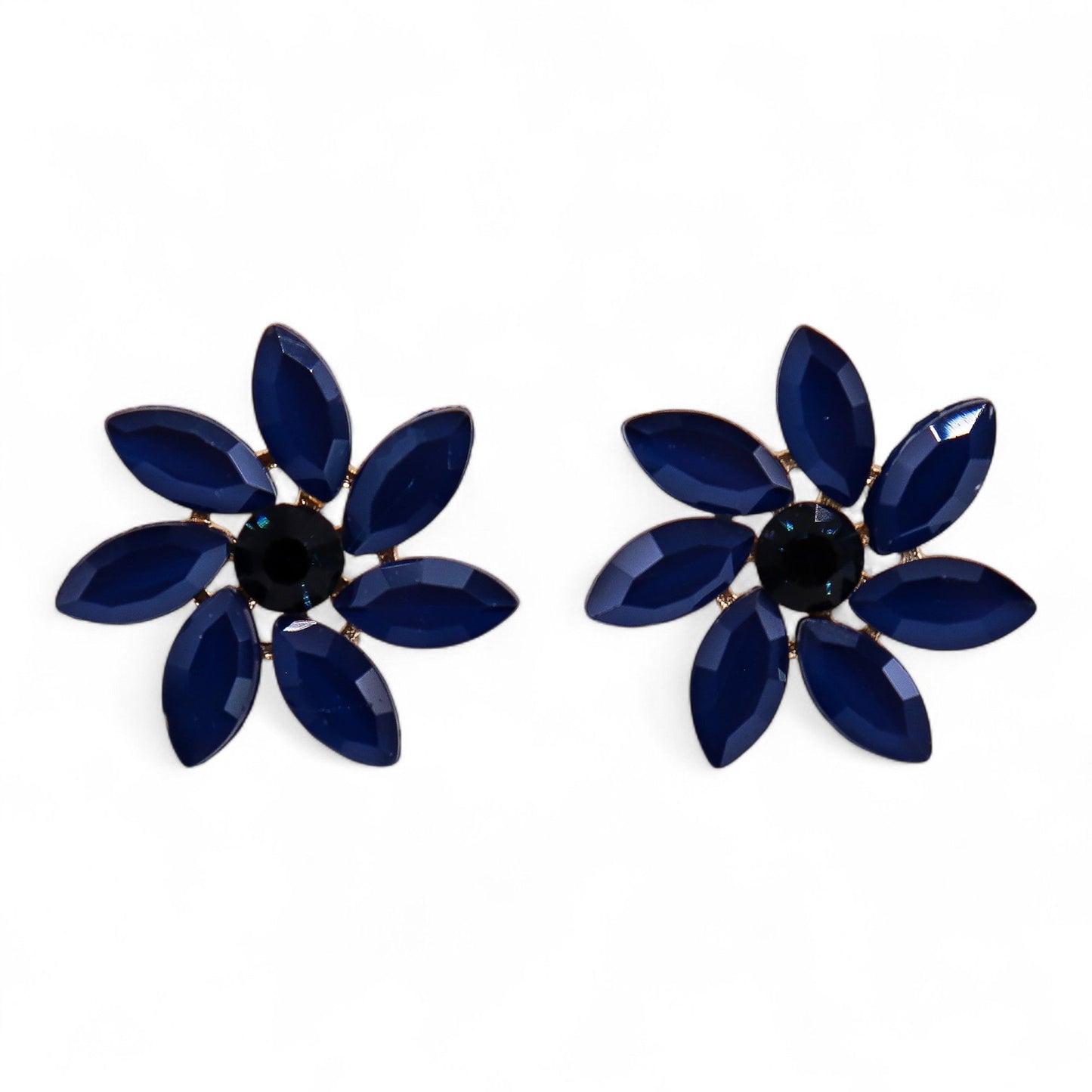 Boucles d'Oreilles Fleurs Verre Vintage - Bleu Royal – photo 2