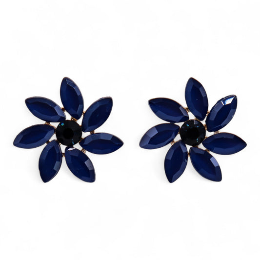 Boucles d'Oreilles Fleurs Verre Vintage - Bleu Royal – photo 2