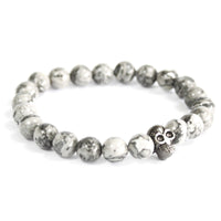 Bracelet boho - Pewter Skull / Grey Agate