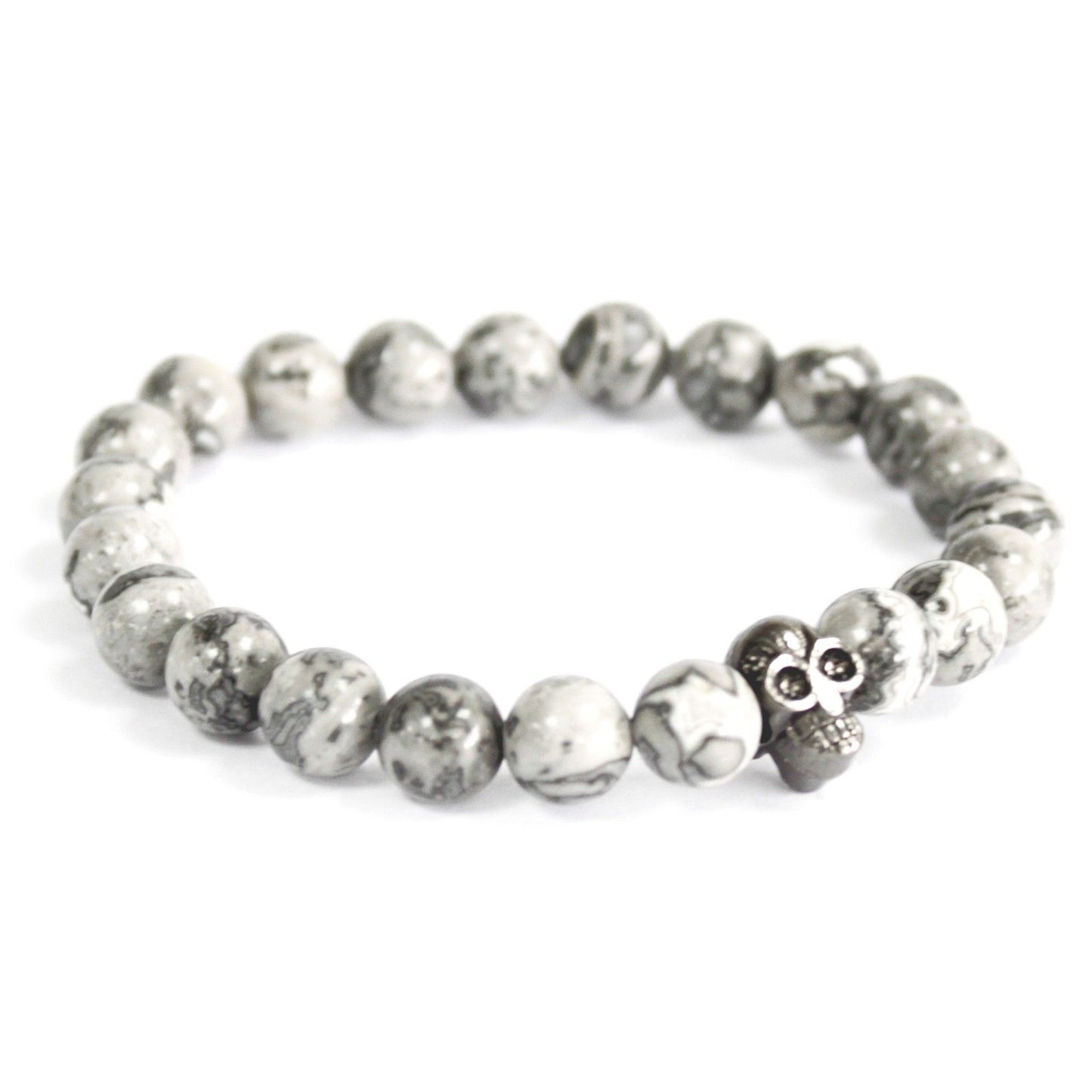 Bracelet boho - Pewter Skull / Grey Agate