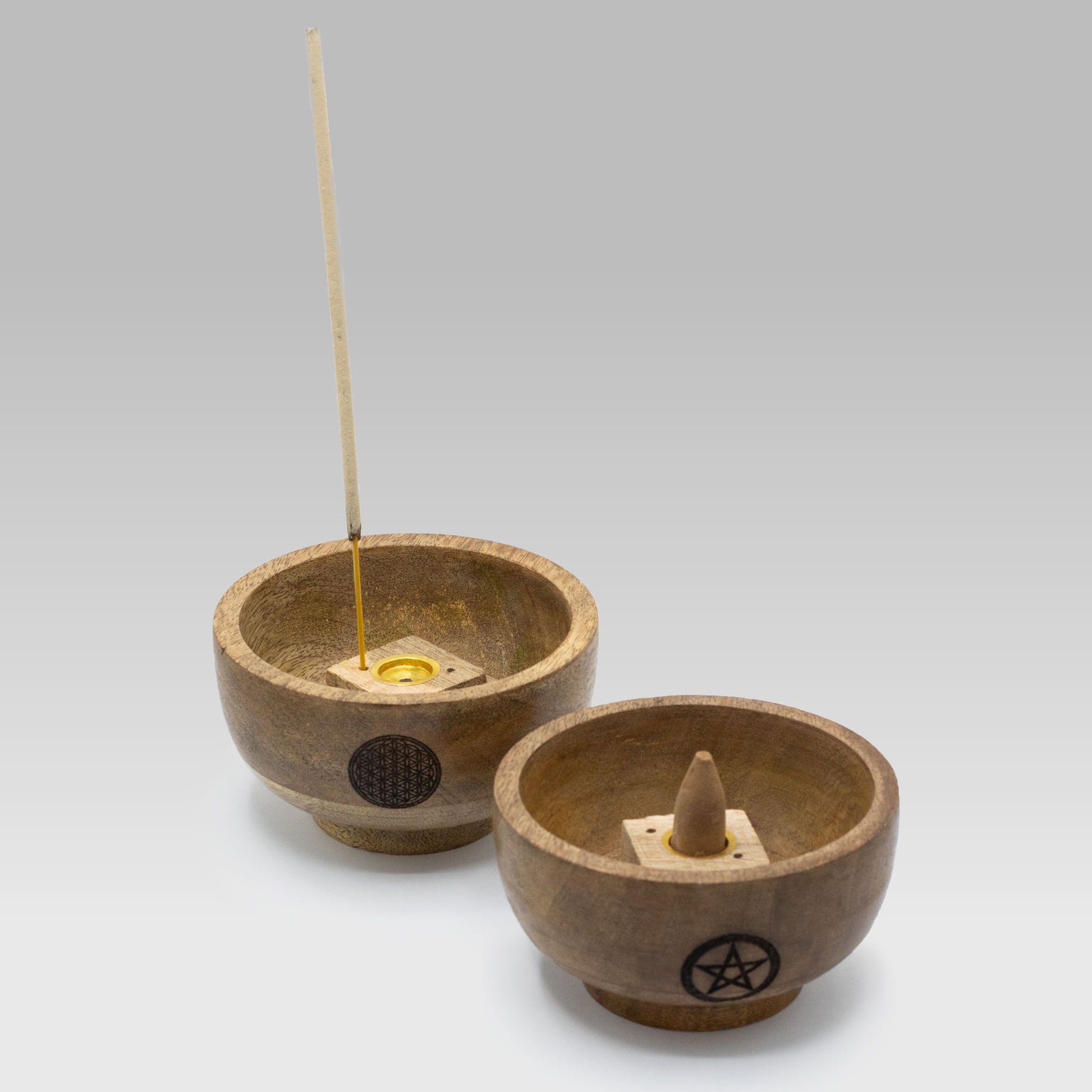 Petit bol rituel en bois, porte-encens à motifs ésotériques — Tatum Cristal