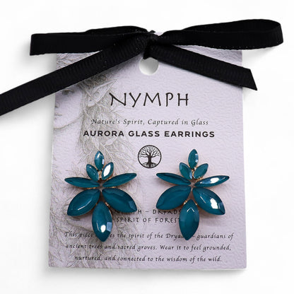 Boucles d'oreilles Fleurs Verre Teal - Vintage Nature – photo 4