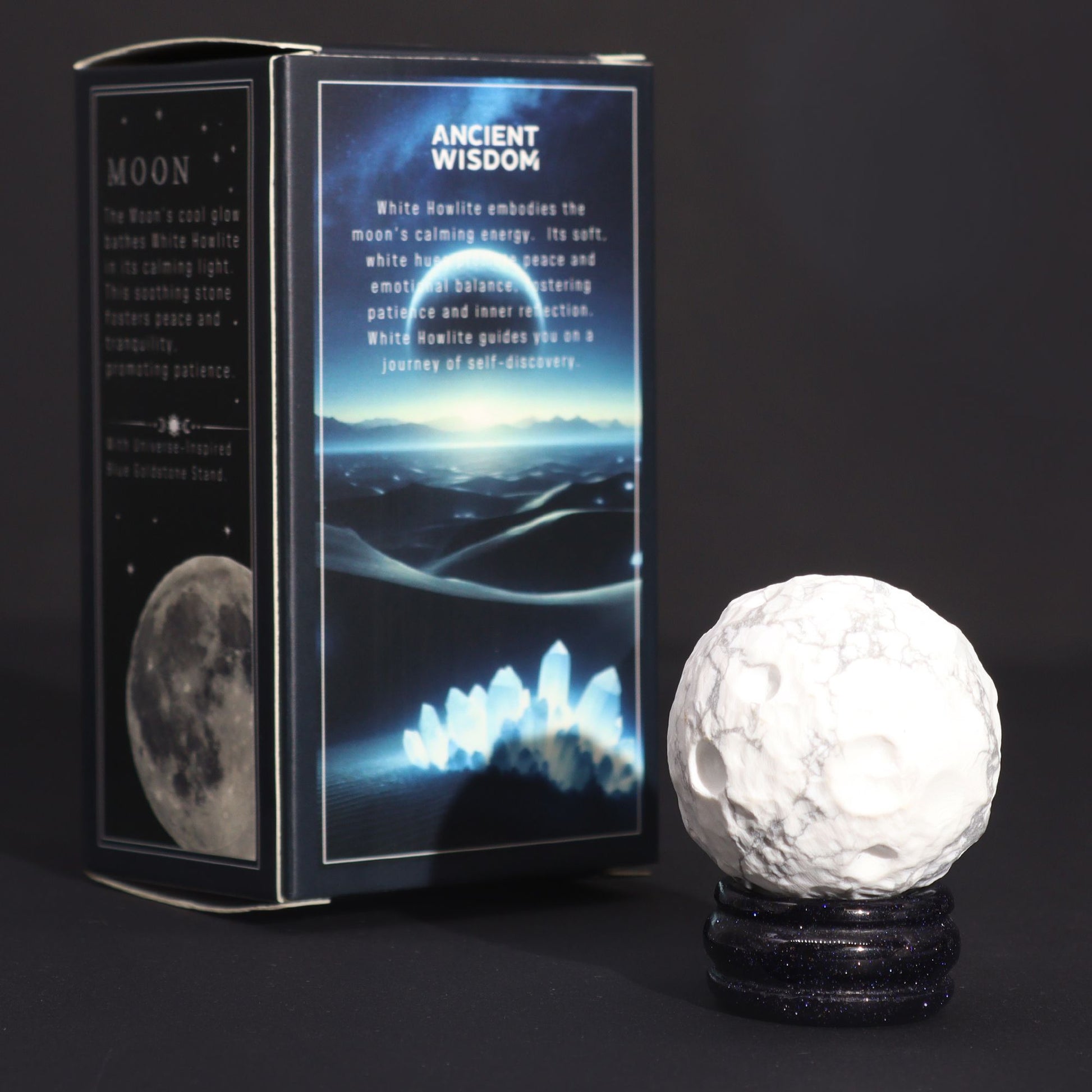 Planète en Howlite Blanche sur support pierre du soleil (40 mm) - photo 5