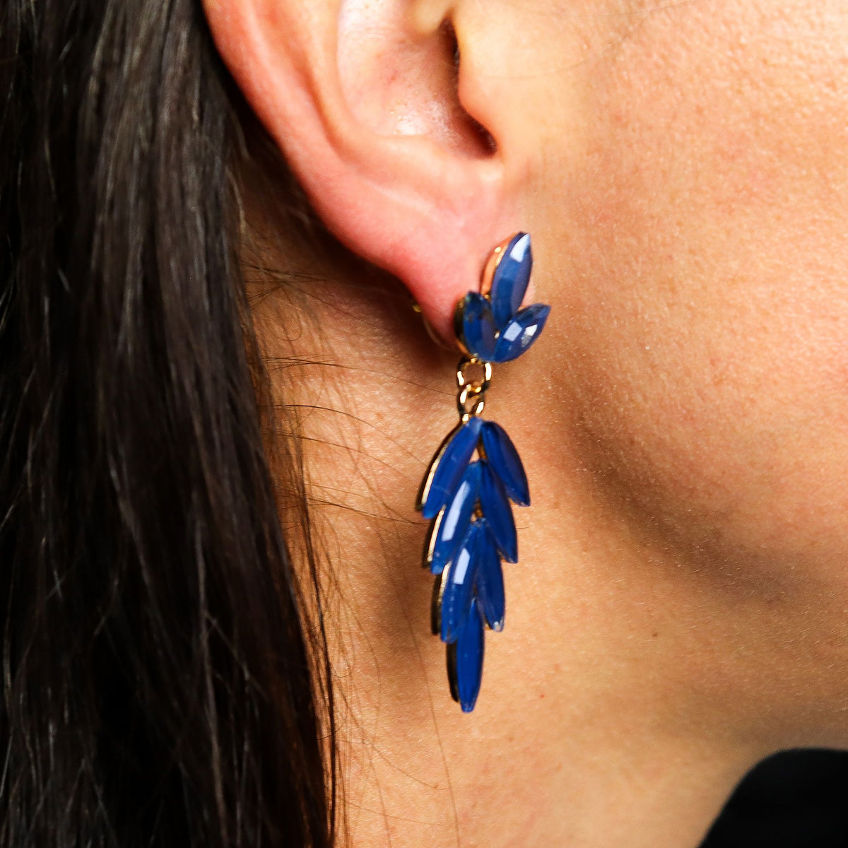 Boucles d'Oreilles Verre Bleu Royal - Long Drop Vintage – photo 3