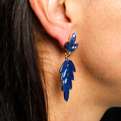 Boucles d'Oreilles Verre Bleu Royal - Long Drop Vintage – photo 3