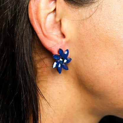 Boucles d'Oreilles Fleurs Verre Vintage - Bleu Royal – photo 3