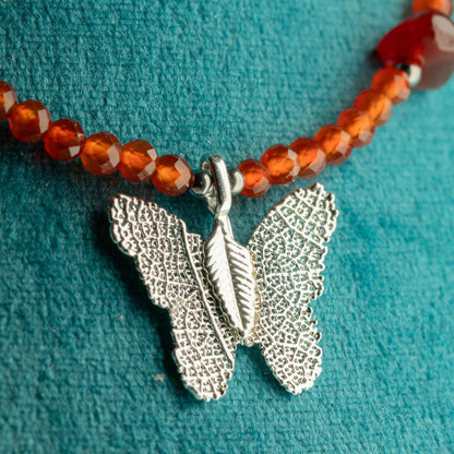 Collier Cornaline — Pendentif Papillon en Feuille Naturelle Argentée - photo 2