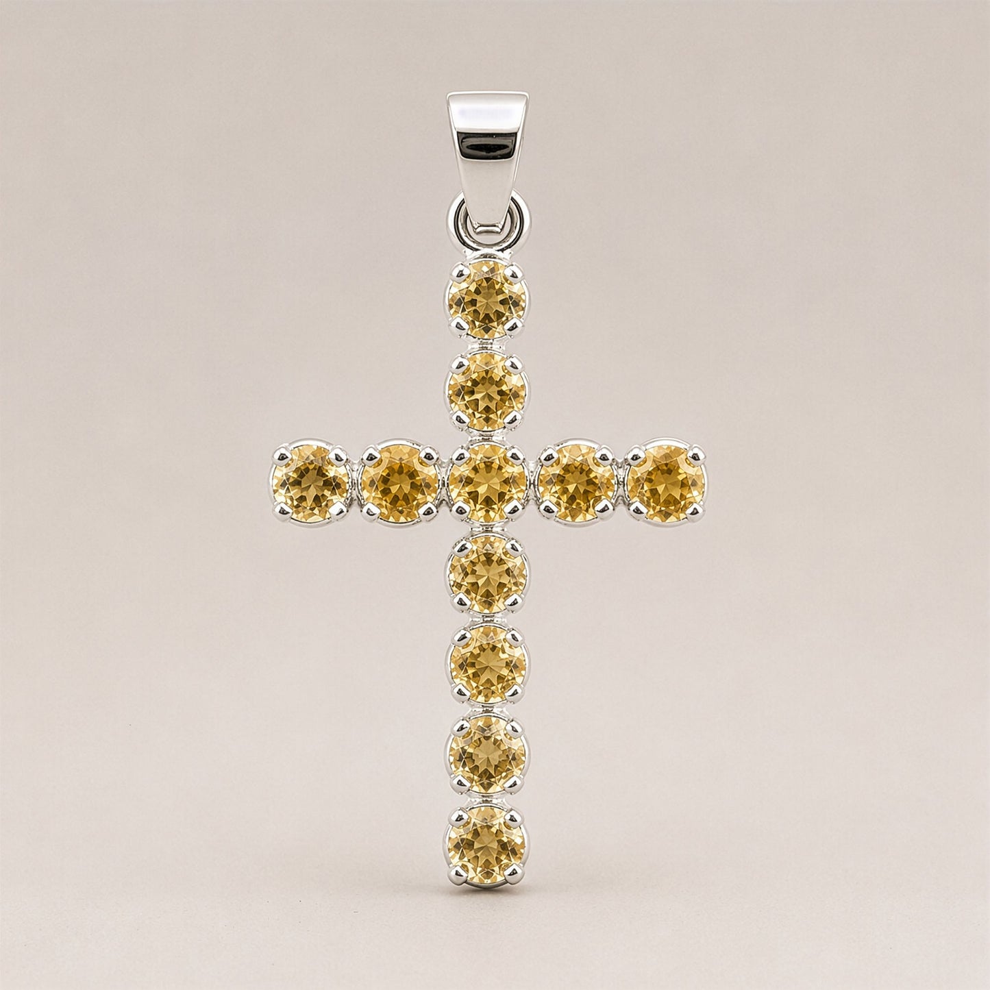 Pendentif Croix Argentée - Pierres Dorées