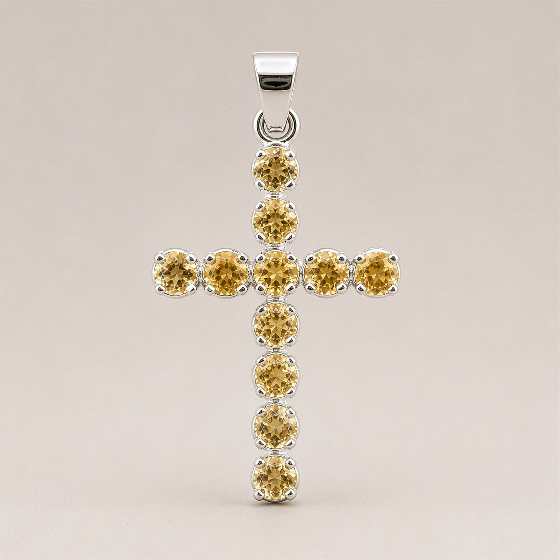 Pendentif Croix Argentée - Pierres Dorées