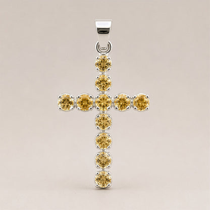 Pendentif Croix Argentée - Pierres Dorées