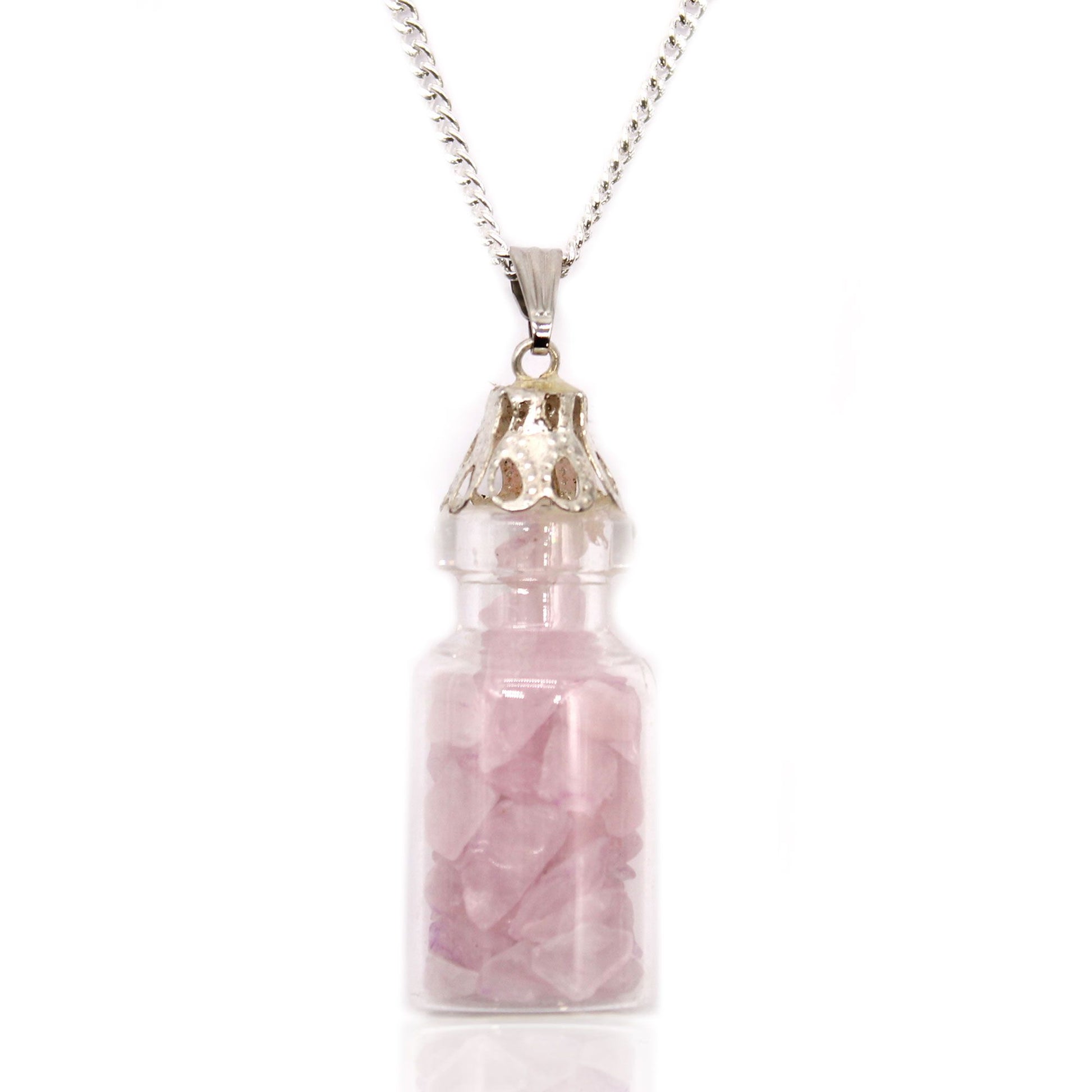 Collier flacon de pierres - Quartz Rose