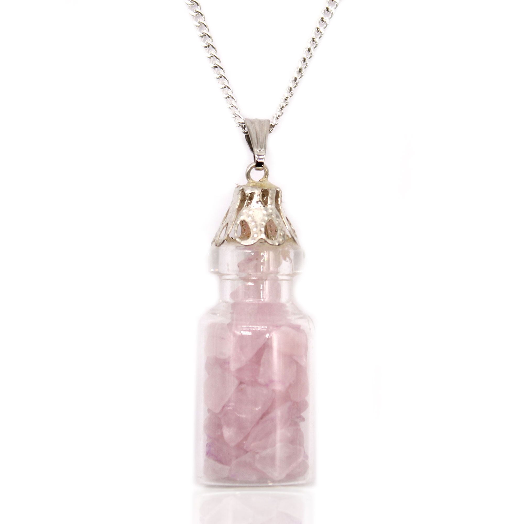 Collier flacon de pierres - Quartz Rose
