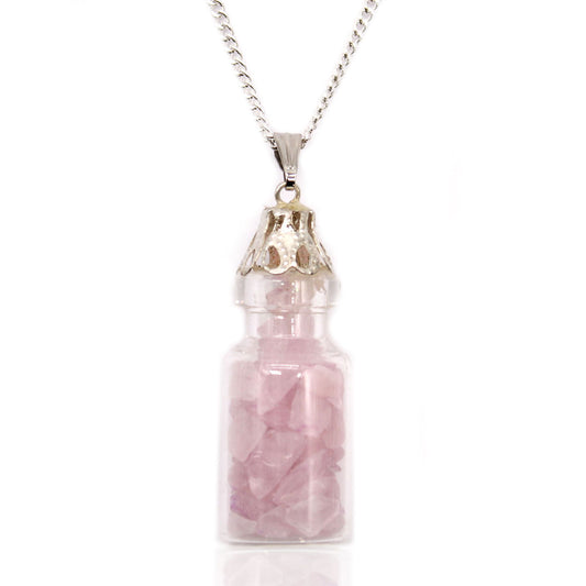 Collier flacon de pierres - Quartz Rose