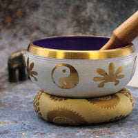 Lrg Yin & Yang Singing Bowl Set- White/Purple 14cm