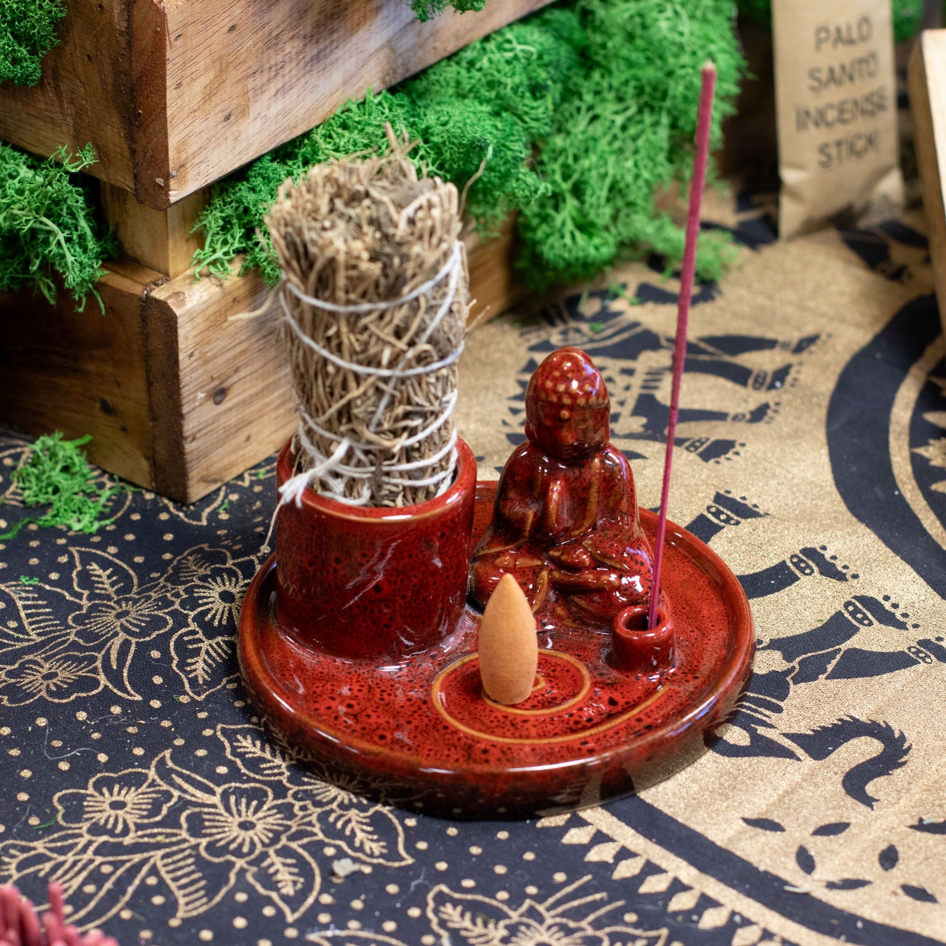 Porte-Encens Bouddha Céramique - Rouge Terre Méditation – photo 3