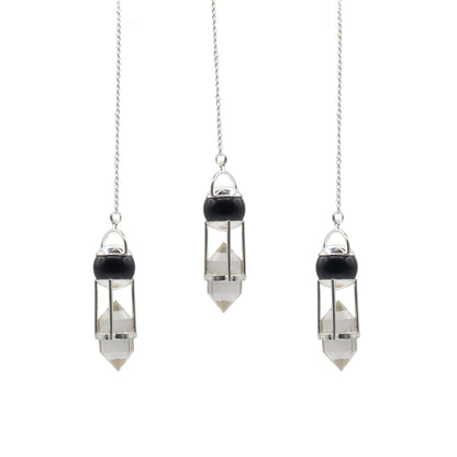 Pendule Obsidienne et Cristal de roche double pointe