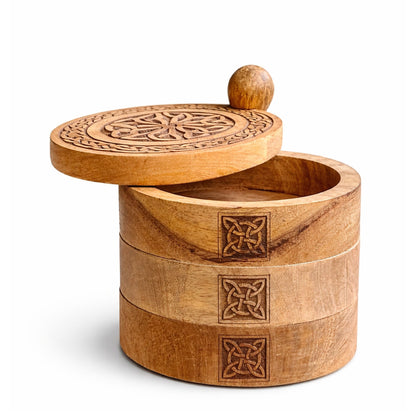 Boîte à Tarot en Bois Sculpté — Nœuds Celtiques — 3 Étages Pivotants - photo 3