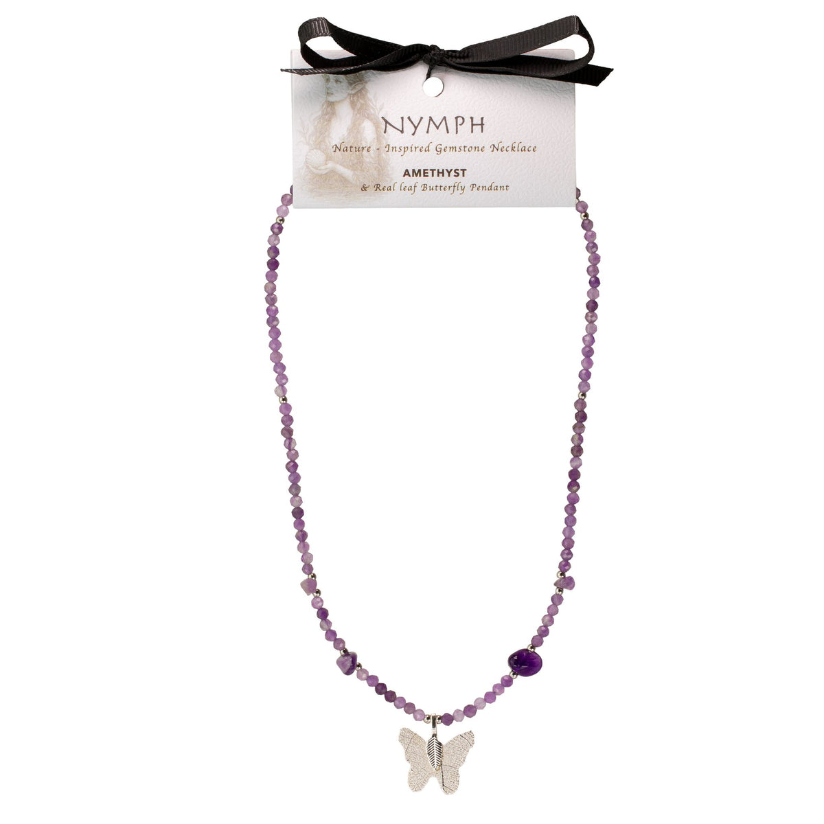 Collier en Améthyste — Papillon en Feuille Naturelle Argentée - photo 3