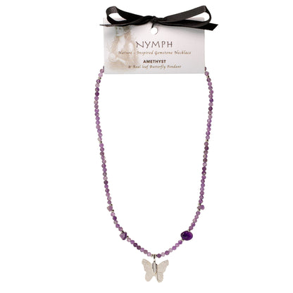 Collier en Améthyste — Papillon en Feuille Naturelle Argentée - photo 3