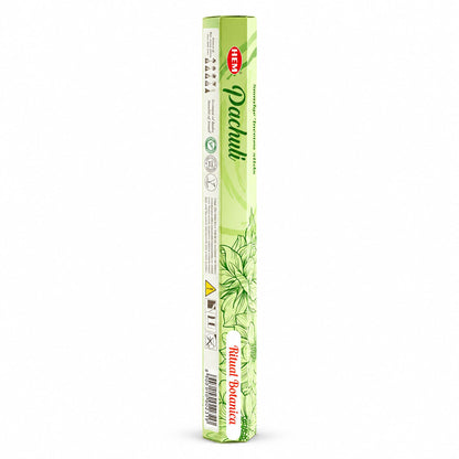 Boîte hexagonale verte d'encens HEM Patchouli de la gamme Smudge, motifs floraux