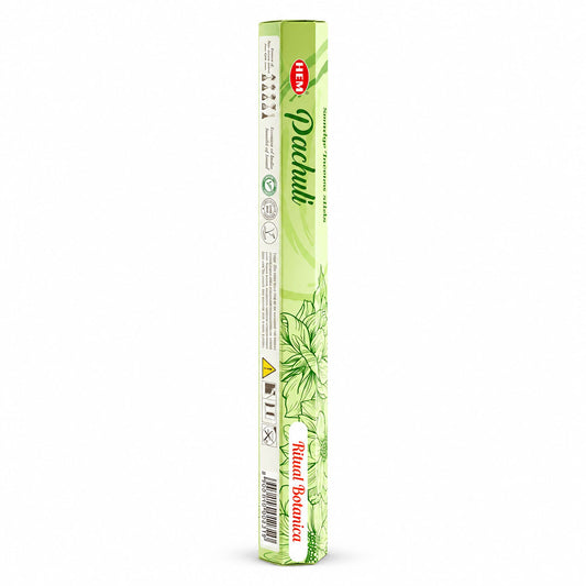 Boîte hexagonale verte d'encens HEM Patchouli de la gamme Smudge, motifs floraux