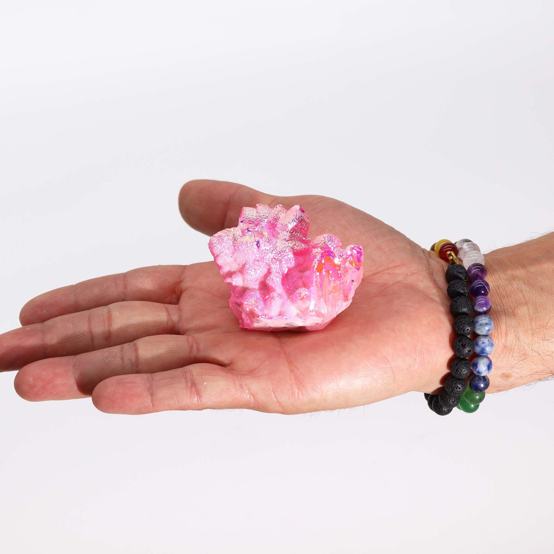 Calcite Géode Aura Rose Halo — Cristal Naturel 7-10cm 100-150g