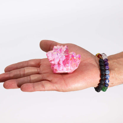 Calcite Géode Aura Rose Halo — Cristal Naturel 7-10cm 100-150g