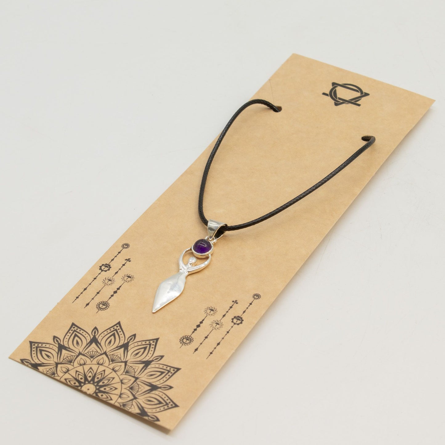 Pendentif Déesse Sacrée - Argenté & Pierre Violette