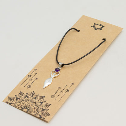 Pendentif Déesse Sacrée - Argenté & Pierre Violette