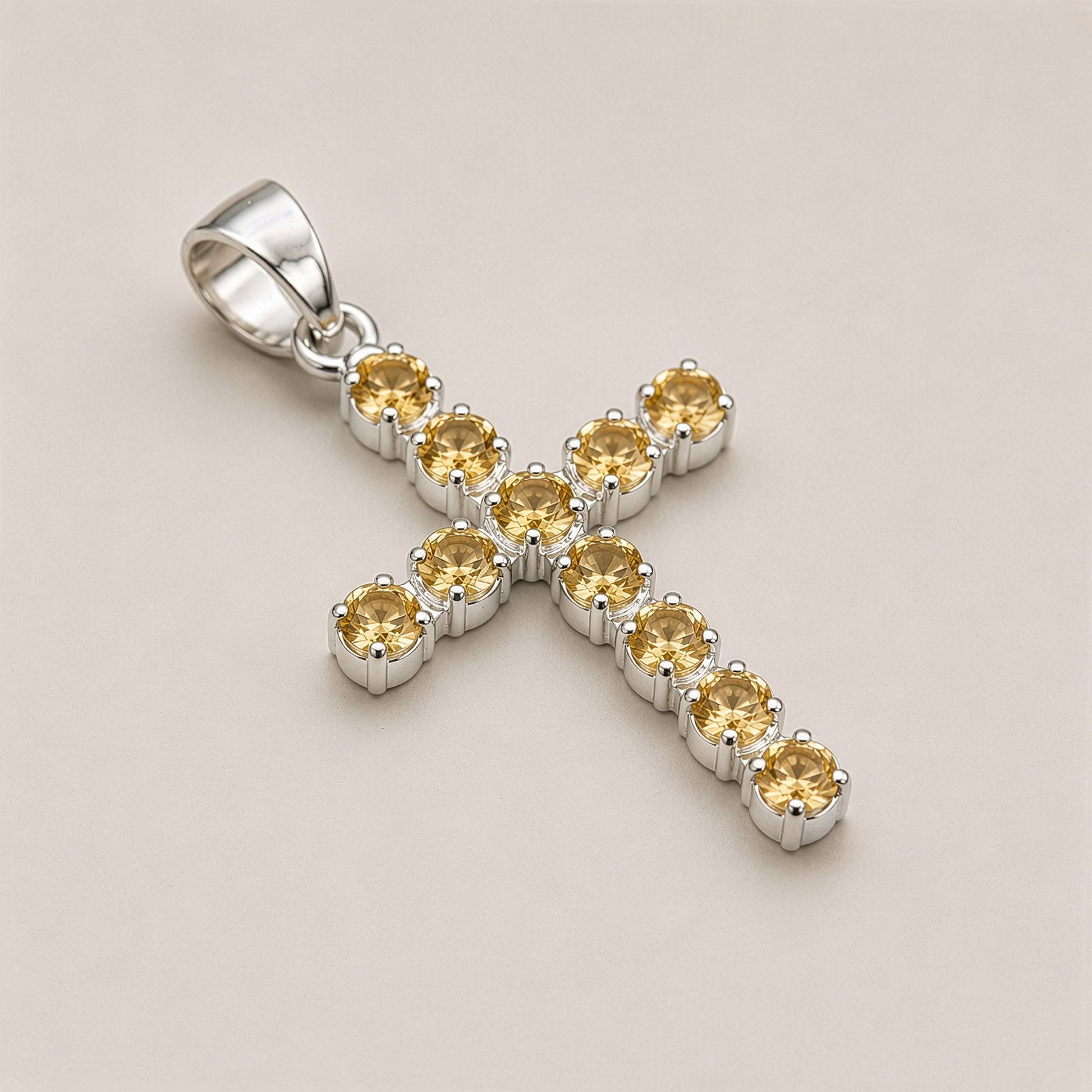 Pendentif Croix Argentée - Pierres Dorées