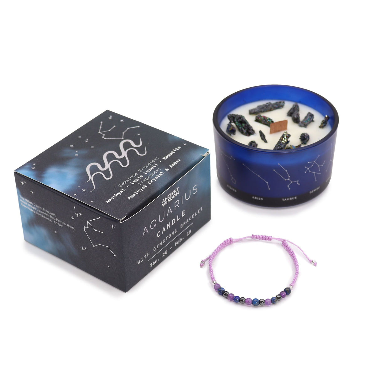 Bougie Zodiaque Verseau avec Bracelet — Améthyste & Lapis Lazuli - photo 6
