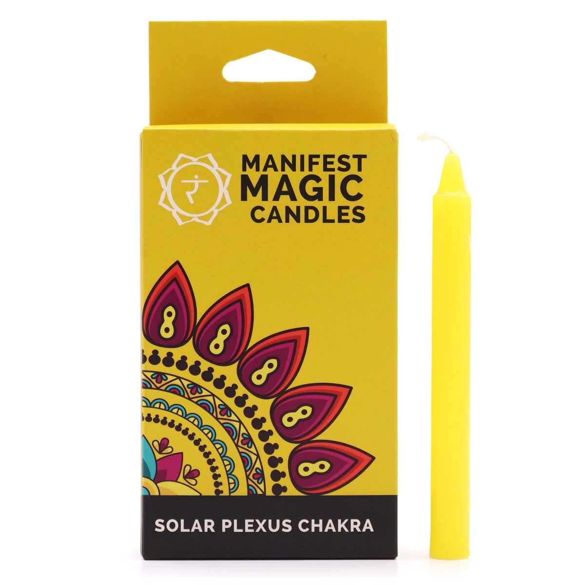 Boîte jaune à mandala de bougies chakra plexus solaire et bougie jaune