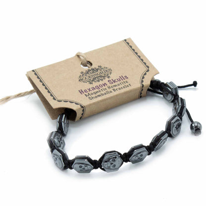 Bracelet Hématite Magnétique Têtes de Mort - Shamballa Unisexe