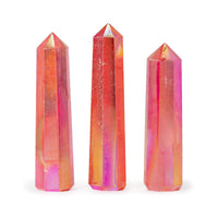 Obélisque Quartz Aurora Pêche 9cm — Cristal Irisé