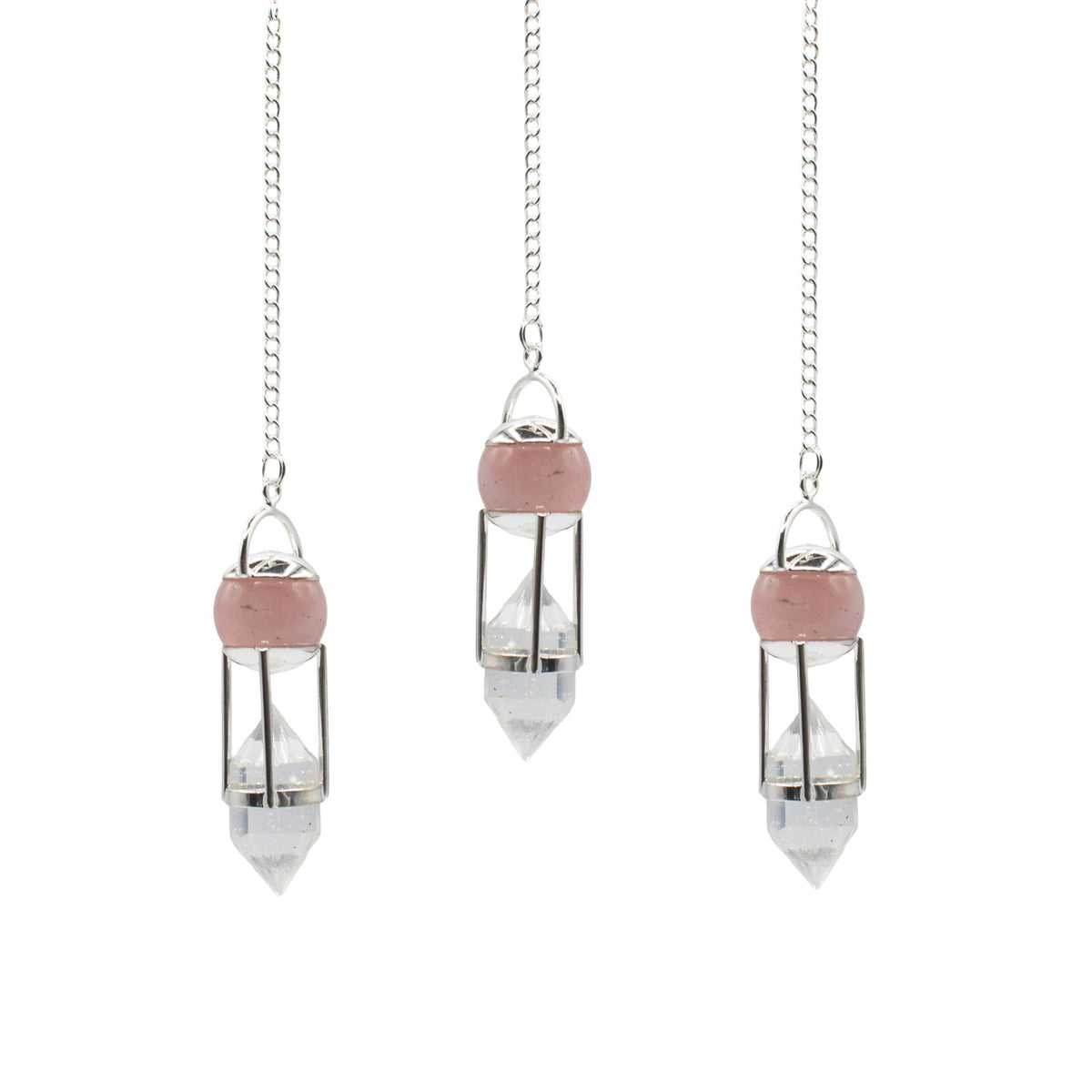 Pendule double en Quartz rose et Cristal de roche