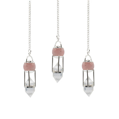 Pendule double en Quartz rose et Cristal de roche