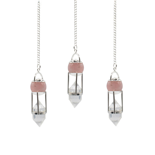 Pendule double en Quartz rose et Cristal de roche