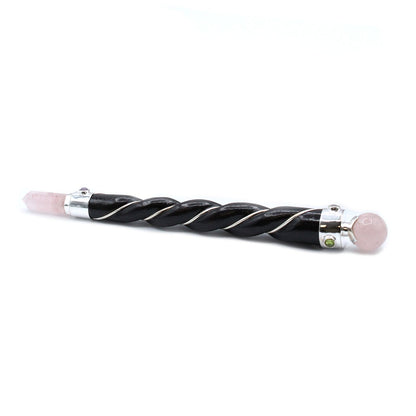 Baguette de Soin Torsadée & Sphère de Quartz Rose - Amour