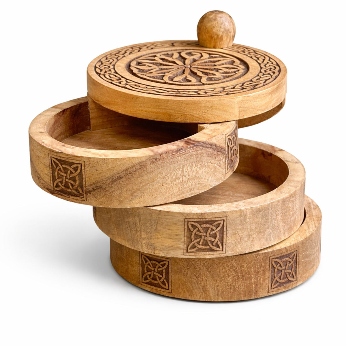 Boîte à Tarot en Bois Sculpté — Nœuds Celtiques — 3 Étages Pivotants - photo 4