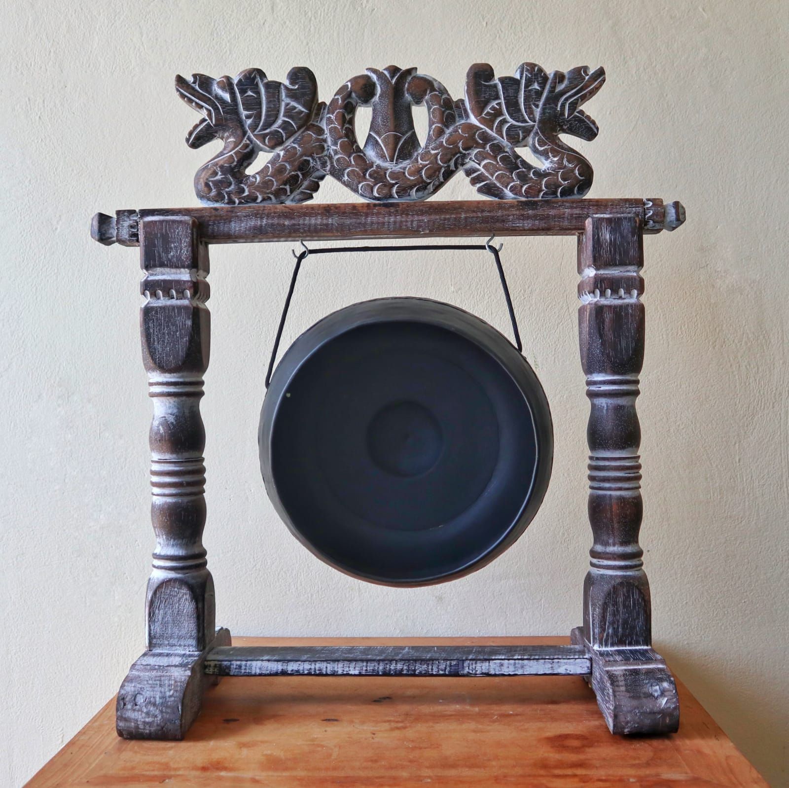 Gong de Guérison 25cm Noir sur Stand Sculpté Bali – photo 2