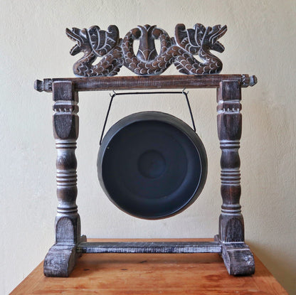 Gong de Guérison 25cm Noir sur Stand Sculpté Bali – photo 2