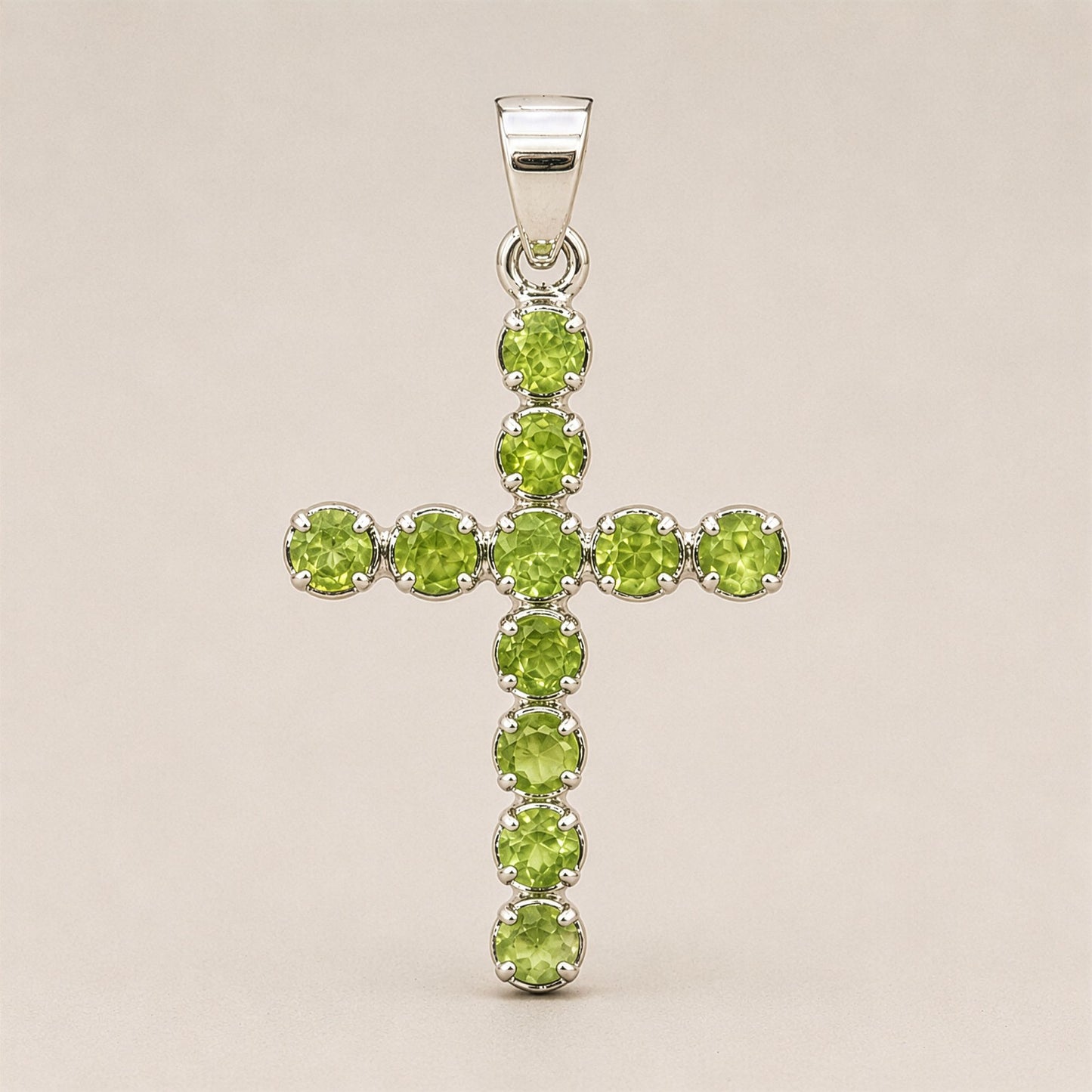 Pendentif Croix Argentée - Pierres Vertes