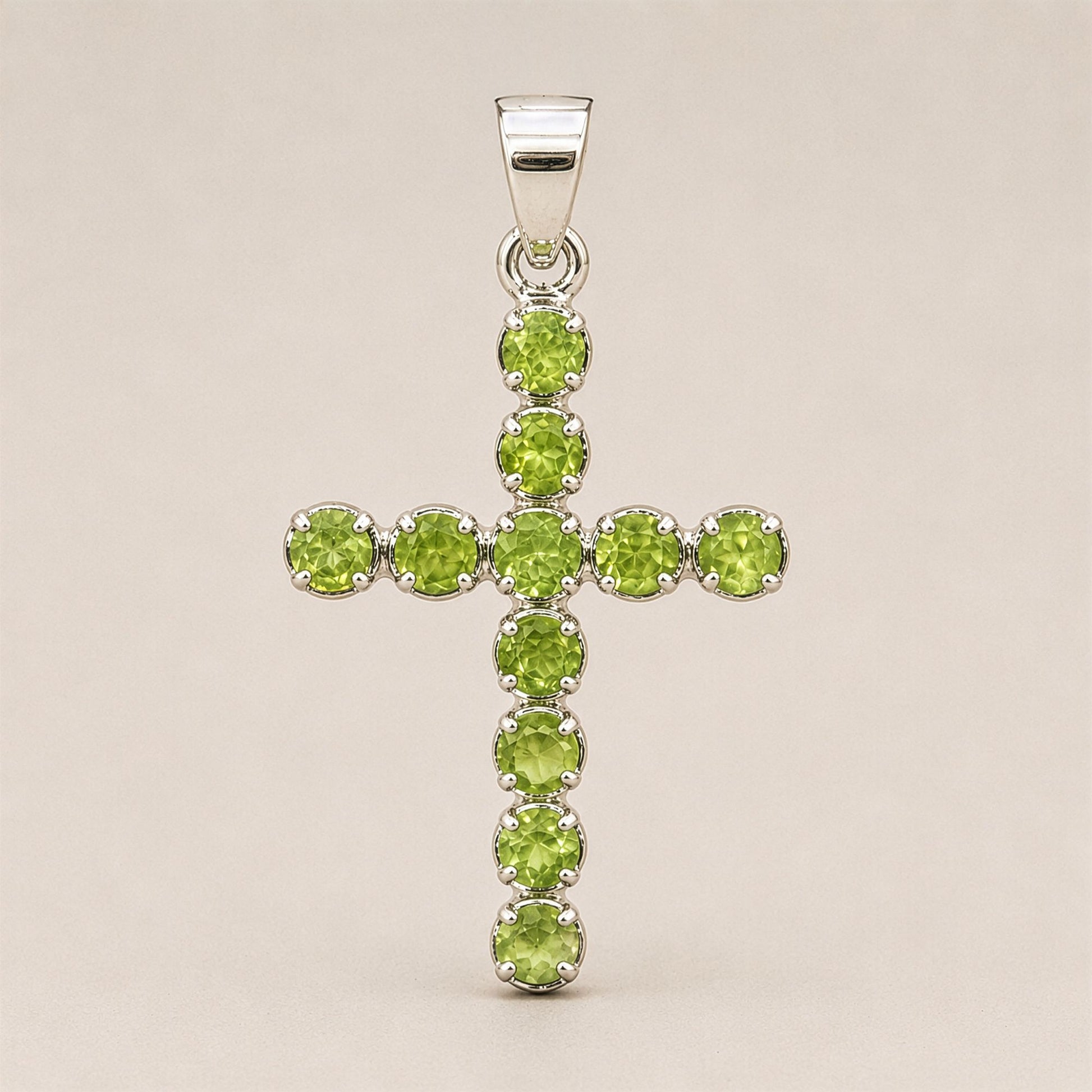 Pendentif Croix Argentée - Pierres Vertes