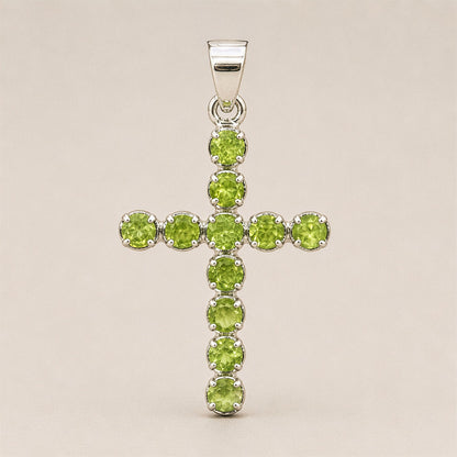 Pendentif Croix Argentée - Pierres Vertes