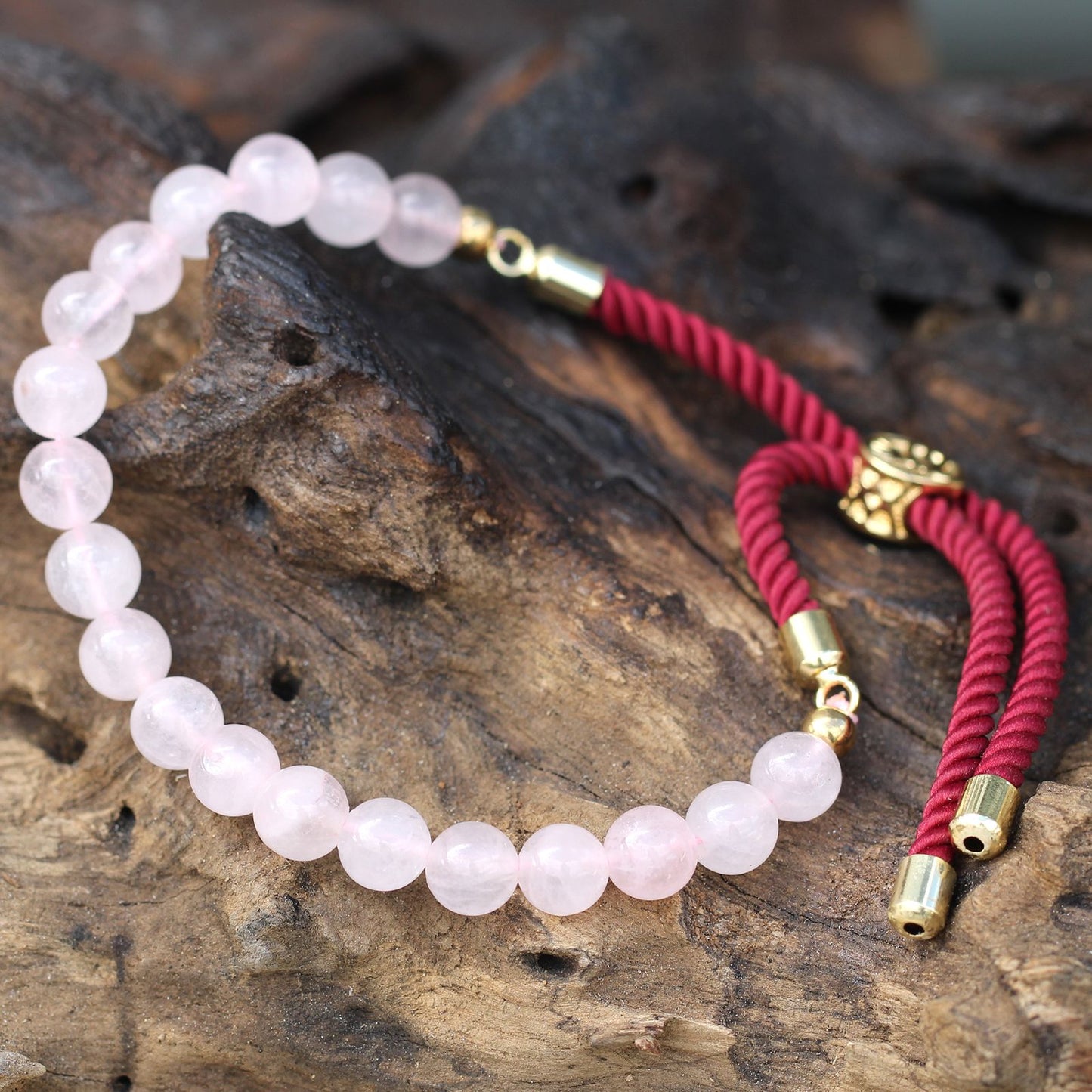 Bracelet Quartz Rose 6mm - Amour & Cœur Plaqué Or – photo 3