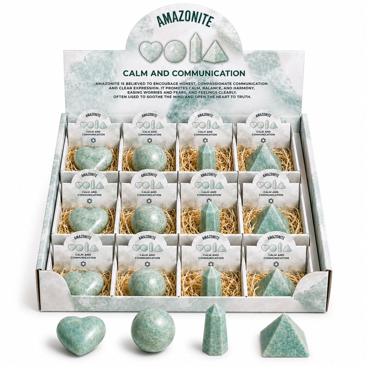 Set de 4 Formes en Amazonite — Cœur, Sphère, Obélisque, Pyramide - photo 3