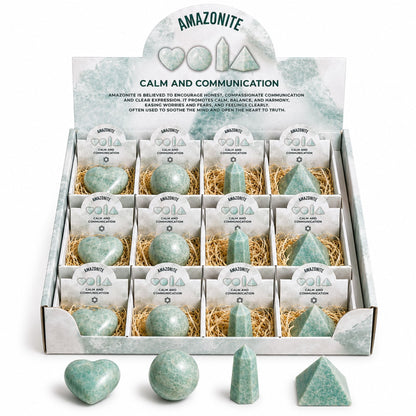 Set de 4 Formes en Amazonite — Cœur, Sphère, Obélisque, Pyramide - photo 3