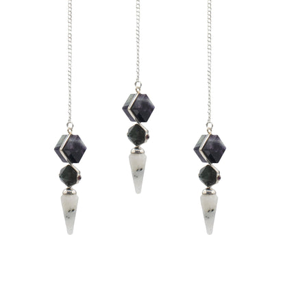 Pendule trois pièces - fluorite, labradorite et pierre de lune