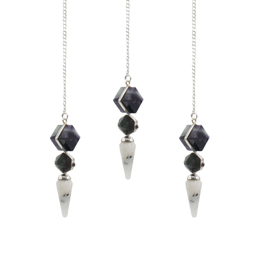 Pendule trois pièces - fluorite, labradorite et pierre de lune